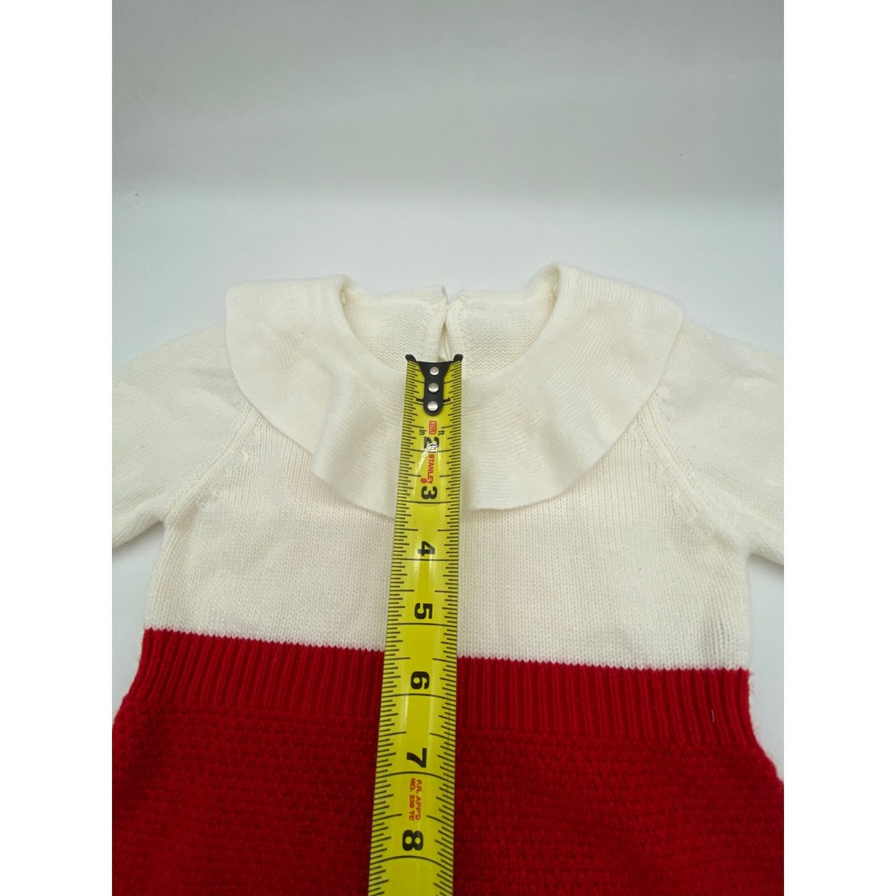 Isabella romper Red Cream Knit Ruffle Collar Long Sleeve Cotton One Piece - Picture 3 of 11